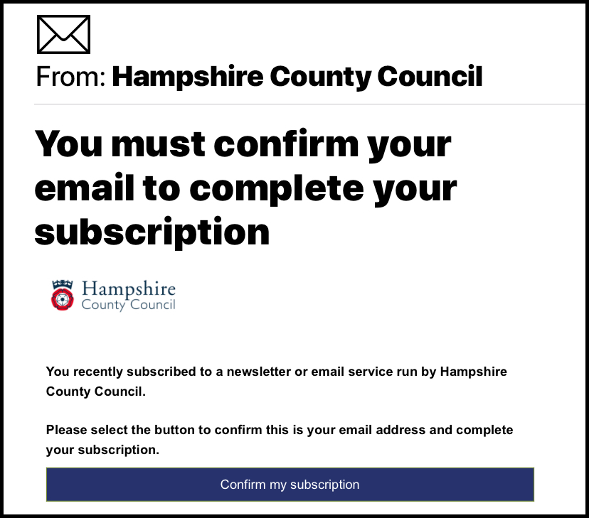 Email Confirmation from Hampshire County Council Example